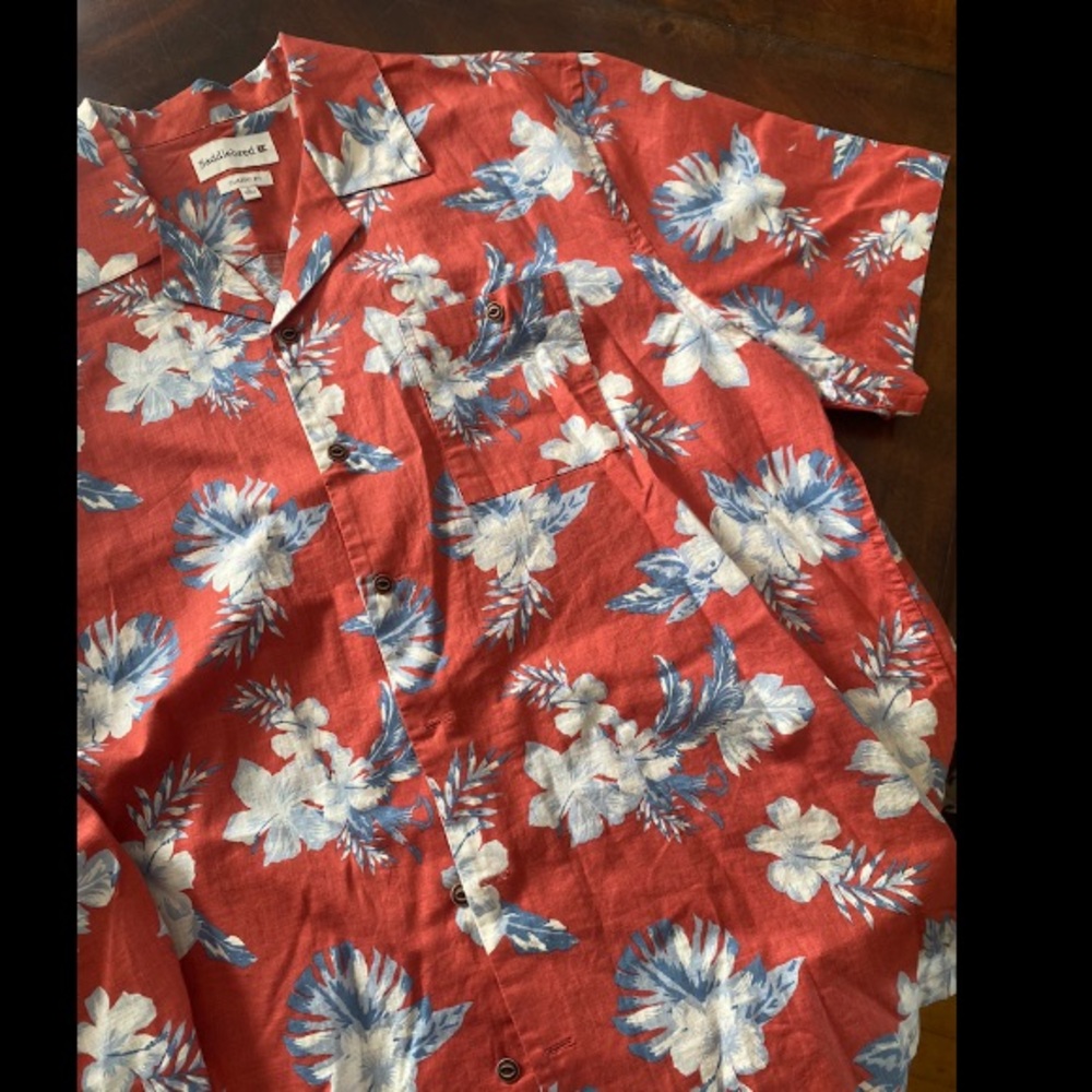 Saddlebred Coral Hawaiian Floral Button-Down Shirt